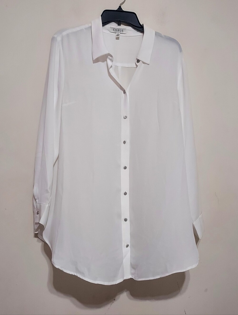 Chaus White Button-Down Long Sleeve Flowy Coastal Shirt Sz-XL